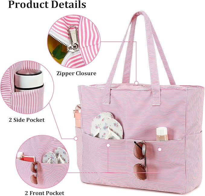 LEDAOU Beach Bag Waterproof Sandproof Women Beach Tote Pool Bag with Zipper for Swim Gym Grocery Travel with Wet Pocket | Sandproof - Image 6