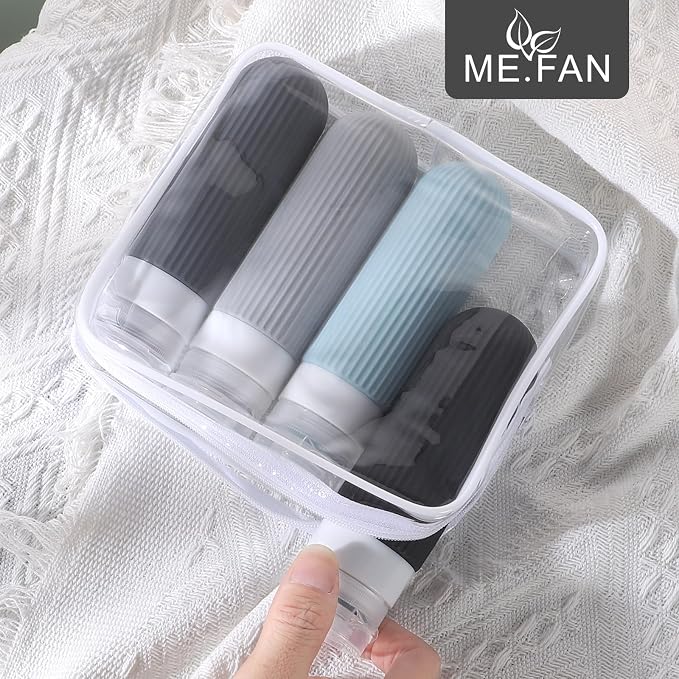 ME.FAN Travel Bottles for Toiletries, TSA Approved 3oz Silicone Journey Size Containers, Portable Split Bottle for Conditioner, Shampoo, Lotion- 4 Pack Grey - Image 2