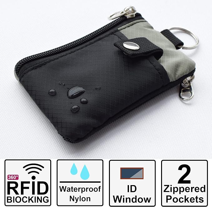 CHENSPRX Minimalist RFID Blocking Small Wallet with ID Window,WaterResistant Zip Id Case Wallet with Lanyard Keychain for Cards,Cash,Travel,Women,Men - Image 2