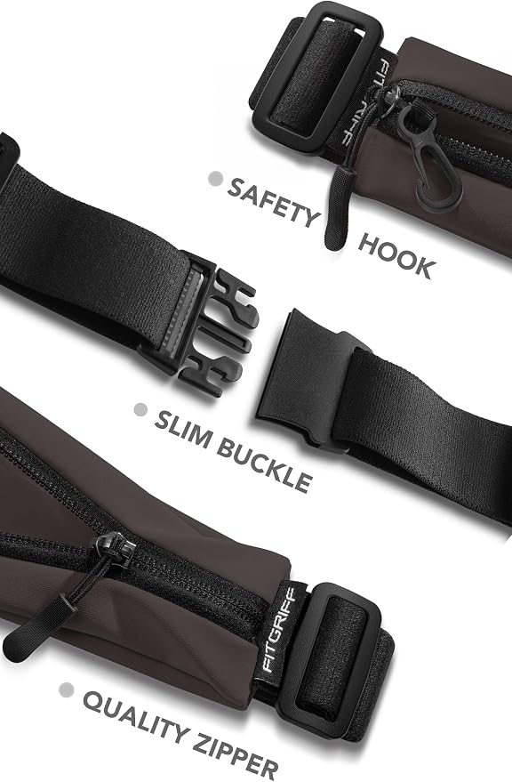 Fitgriff® Running Belt V2 for Men & Women - Slim Fanny Pack, Phone Holder for Jogging, (Fits All Cell Phones) - Money Belt, Runners Waist Pouch (Brown, One Size (Waist 24.4 – 43.3 inches)) - Image 4