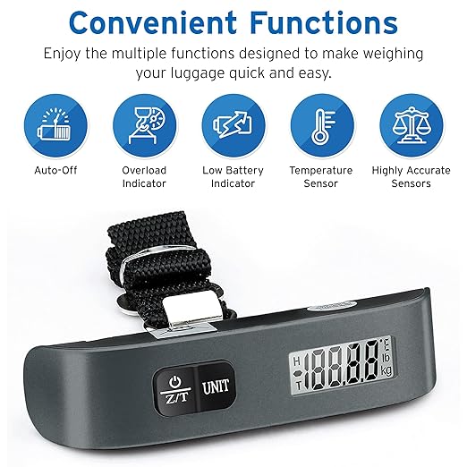 Etekcity Luggage Scale, Digital Suitcase Weight Scale for Travel, 110 lb | Travel Essentials, Air Travel, Suitcase, Hanging Hook, Rubber Grip, Battery Included, Easy-to-Read Display - Image 2