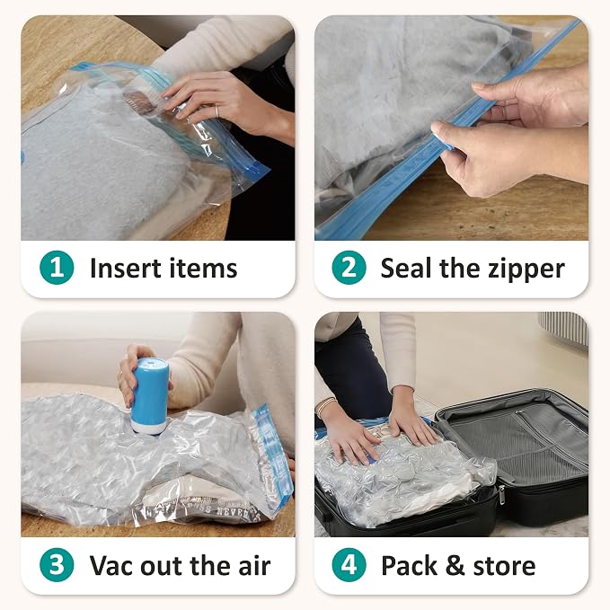 Cozy Essential Travel Vacuum Storage Bags with Rechargeable Cordless USB Pump, Space Saver Bags for Luggage, Suitcase, Carry-On, for Clothes, Blankets, Bedding & Seasonal Storage,30 Combo - Image 8