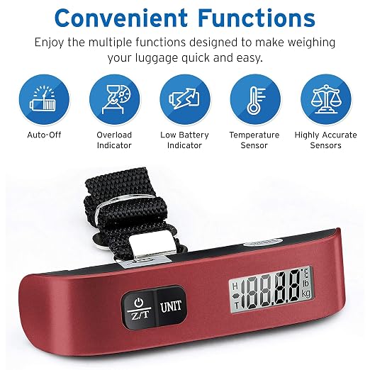 Etekcity Luggage Scale, Digital Weight Scales for Travel Accessories Essentials Suitcases , Portable Handheld Scale with Temperature Sensor, Rubber Paint, 110 Pounds, Battery Included | Travel Essentials, Air Travel, Suitcase, Hanging Hook, Rubber Grip... - Image 2
