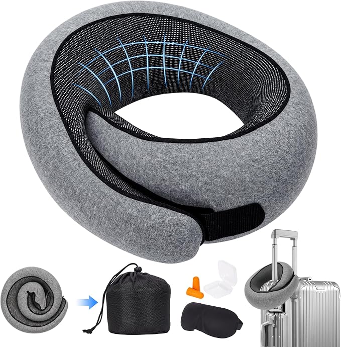 Memory Foam Neck Pillow,2026 World Cup Travel Pillow,Neck Pillow Airplane with Eye Mask & Ear Plugs,Memory Foam 360 Degree Support Stowable Pillows for Airplanes Offices and Cars (Dark Grey) by Unknown