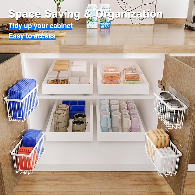 MUSTORN 3 Pack Adhesive Cabinet Door Organizer, Lid Organizers Inside Cabinet Food Container/Tumbler Lid Organizer and Storage Cup Lids Holder for Kitchen & Bathroom Wall Mounted(White) - Image 3