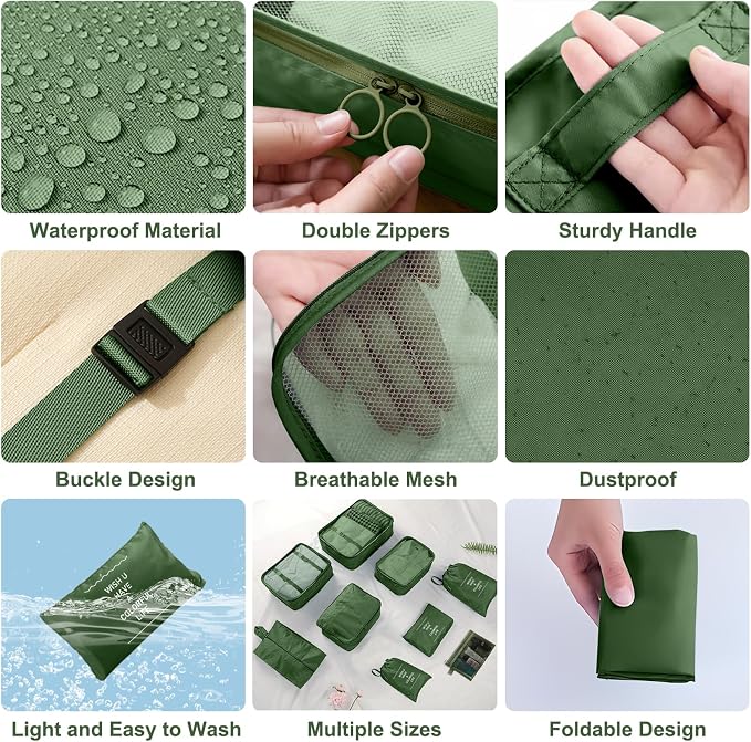 Packing Cubes for Travel- 8 Set Luggage Organizer Bags for Family, Mesh Breathable Travel Packing Cubes for Suitcases Durable Travel Essentials Bags Set (Green, 10 Set) - Image 7