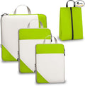 Compression Travel Packing Cubes with White Mesh, Green, 4Pcs | Waterproof fabric and See-Through Mesh, Space-Saving Compression Organizer for Travel and Daily Clothes Storage by Unknown