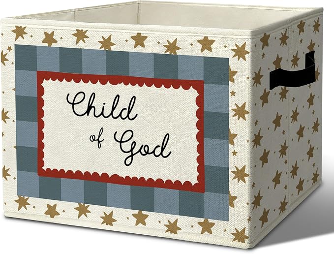 Christian Religious Positive Storage Bins Box with Handles Organizer Basket | faith gold star foldable basket for organizing, checkerboard collapsible toys clothes for playroom nursery bedroom, 10x14 in by Unknown