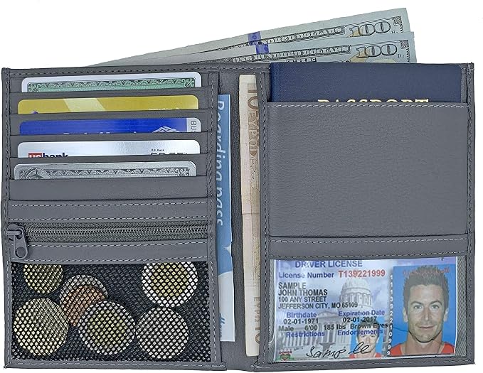 Grey RFID Genuine Leather Passport Wallet - Image 3