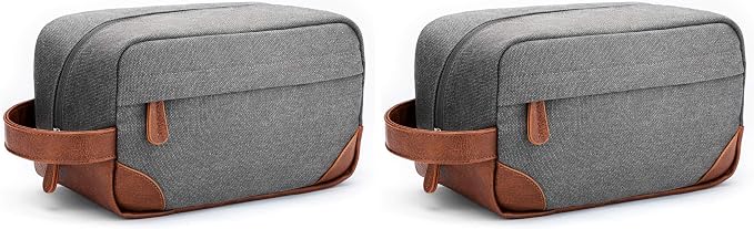 Vorspack Travel Toiletry Bag - Hanging Toiletry Bag for Men Water Resistant Canvas Shaving Bag with Large Capacity for Travel - Light Grey (Pack of 2) by Vorspack