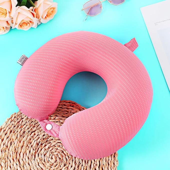 Neck Pillow Replacement Cover Travel U Neck Pillow Case Cover Travel Neck Pillow Cover Pillow, 13.39‘’ U Shaped Neck Pillow Washable Cover, Airplane Pillow Cover (Only Pillow Covers, no Filler)(Pink) - Image 4