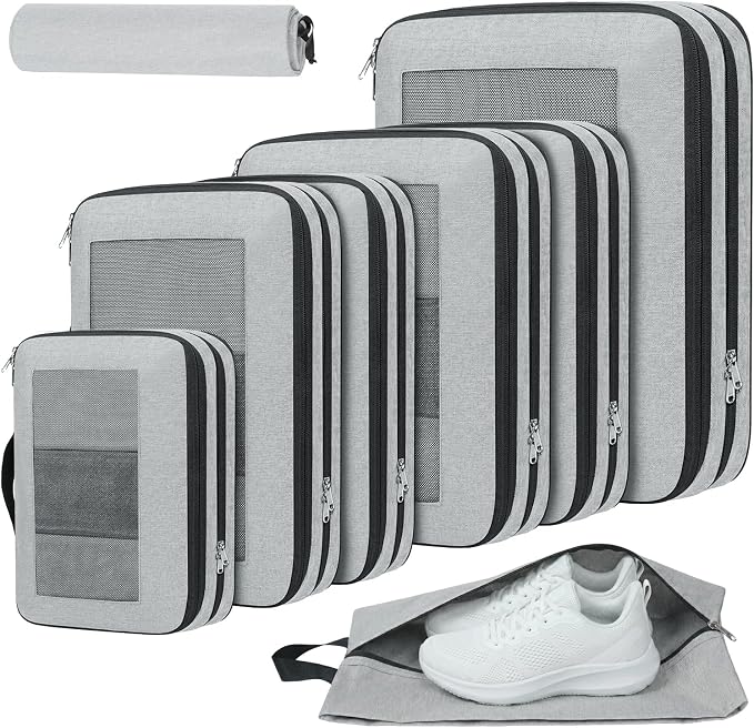 Compression Packing Cubes for Travel, Lightweight Vacation Travel Essentials, Travel Accessories for Suitcase Organizer Bags Set, Durable Luggage Organizer by PREZON