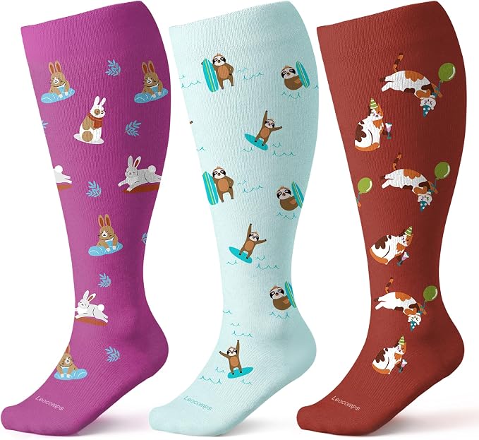 Plus Size Compression Socks for Women Men Wide Calf 15-20 mmHg Knee High Extra Large for Nurses Pregnant Travel by Leocomps