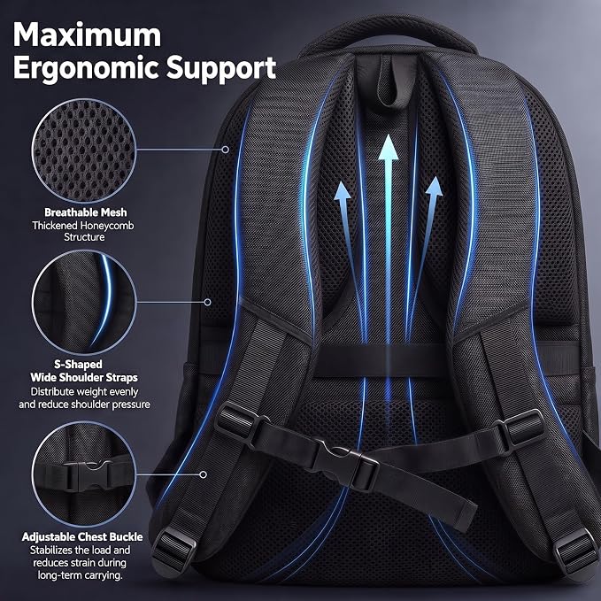 Business Laptop Backpack 17.3 Inch, Water Resistant Travel Computer Bag with Luggage Strap, Anti-Theft Work Backpack for Women & Men, Airline Approved Carry-On for Office College & Commute - Image 4