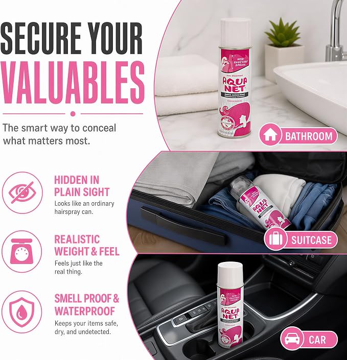Aquanet Spray Diversion Safe Stash Can with Food Grade Smell Proof Bag with Hidden Compartment for Keys, Cash and Valuables - Image 5
