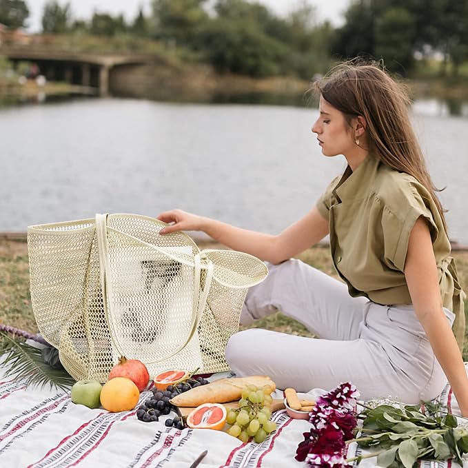 KALIDI Beach Mesh Tote Bag, Casual MAX 23L Summer Foldable Hobo Bag Women | Sandproof Widen Strap Large Shoulder Bag For Lake Pool Vacation Travel Picnic Grocery Market Shopping Carrier - Image 7