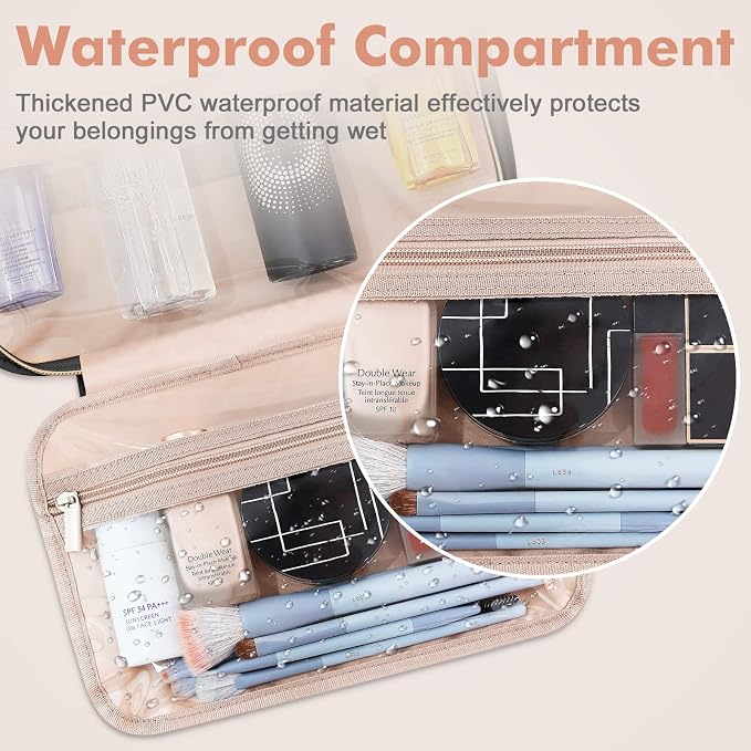 Toiletry Bag for Women, Medium Cosmetic Travel Bag, Hanging Toiletry Bag for Bathroom, Thickened PVC Waterproof Makeup Bag, Toiletries Bag for Travel Business Trips and Camping, Black - Image 3