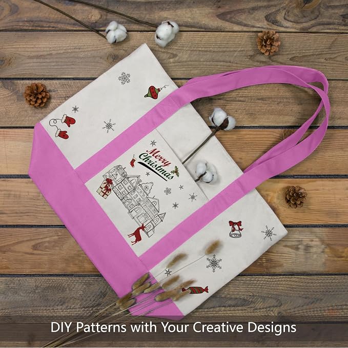 TOPDesign 1-Pack Canvas Tote Bag with an External Pocket, Reusable Grocery Shopping Bag, Top Zipper Closure, Daily Essentials (Light Purple/Natural) - Image 3