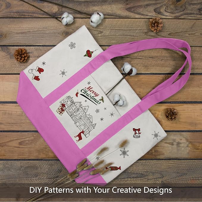 TOPDesign 6-Pack Canvas Tote Bags with an External Pocket, Reusable Grocery Shopping Bags, Top Zipper Closure, Daily Essentials (Light Purple/Natural) - Image 3
