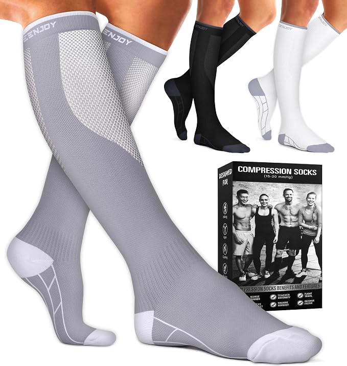 Compression Socks for Women & Men (3 pairs) - Best Support for Nurses, Running, Hiking, Recovery & Flight Socks by BLUEENJOY