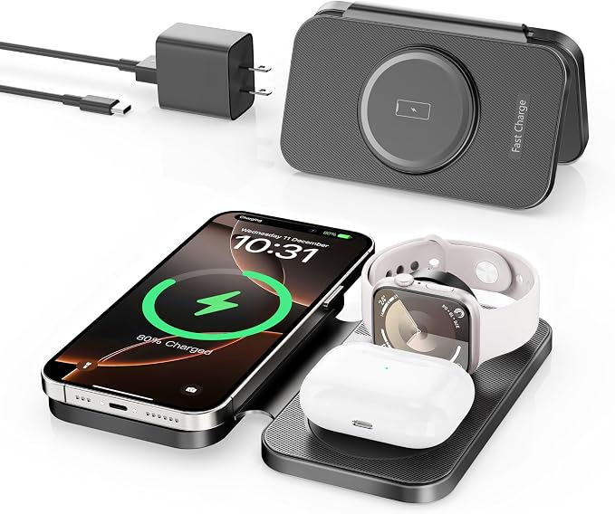 2026 Traveling Portable Wireless Mag-Safe Fast Charging Station | Magnetic 3 in 1 Charger for iPhone 17 16 15 14 13 12 Pro Max Plus,Apple Watch Series & Air pods 4 3 2 Pro-Gifts for Family by RYND