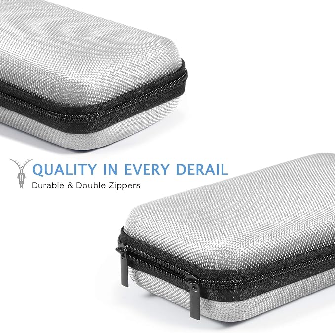 Small Tech Zipper Bag Organizer, Silver Shockproof EVA Carrying Case | Mesh Pocket, Universal Electronic Pouch for Cell Phone, Charger, Cord, Cable, Hard Travel Case, Portable - Image 5