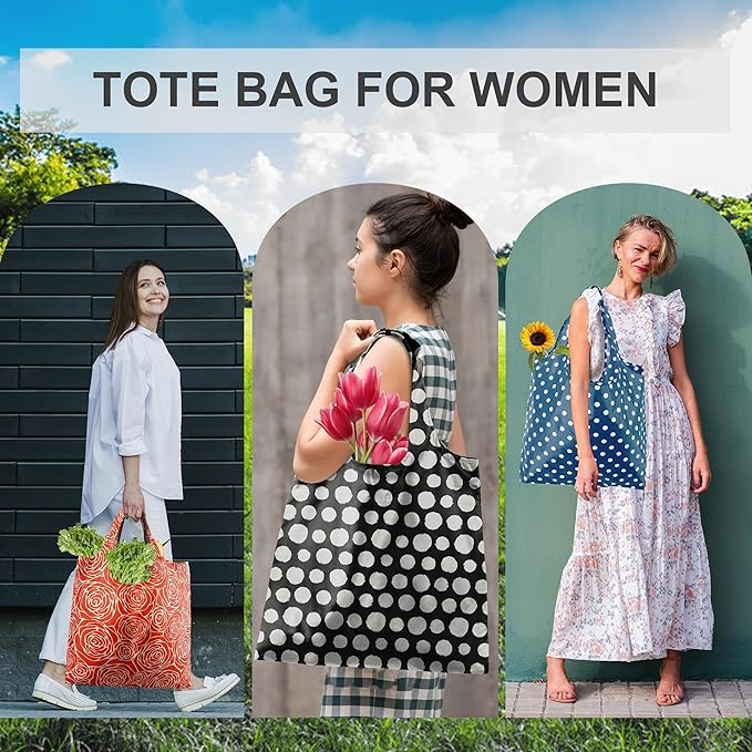 BeeGreen Geometry Reusable Shopping Bags Cute Grocery Bag 6 Pack, Christmas Gift Bags Heavy-Duty Foldable Shopping Totes for Supermarket, Work & Travel, Large Washable Polyester Tote Bag with Handles - Image 6
