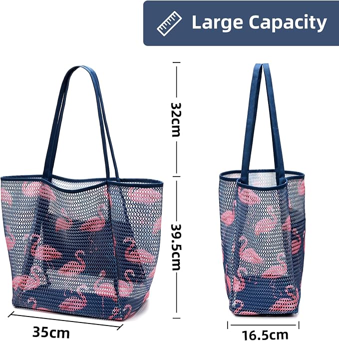 KALIDI Beach Mesh Tote Bag, Casual MAX 23L Summer Foldable Hobo Bag Women | Sandproof Widen Strap Large Shoulder Bag For Lake Pool Vacation Travel Picnic Grocery Market Shopping Carrier - Image 3