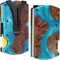 Minimalist Wallet for Men, Slim Metal RFID Blocking Wallet Credit Card Holder Money Clip & Cash Strap, Scratch-Resistant Holds 15 Cards,Ideal Gift for Men | Resin Wood, Unique Pattern ,Light Blue by Unknown