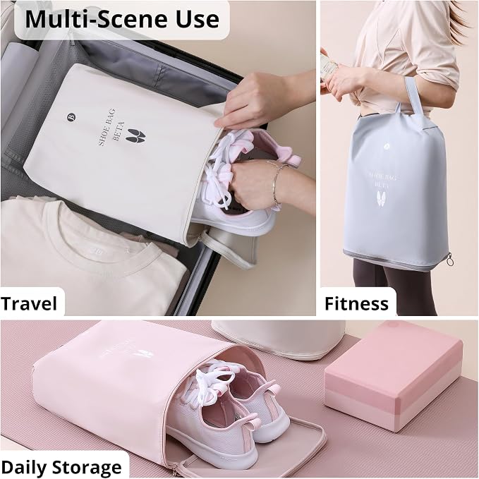 tianzong Shoe Bags for Travel, Waterproof Shoe Storage Organizer with Zipper for Men and Women (2 Pack, Beige) - Image 6