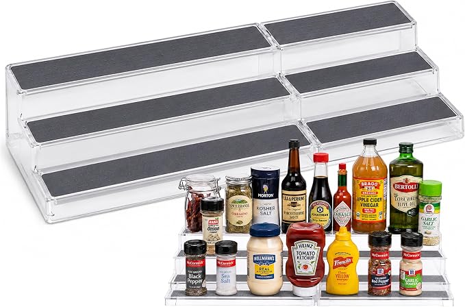 Oizeir Expandable Spice Organizer Rack - 3-Tier - Clear Adjustable Tiered Shelf Spices Organization for Kitchen Cabinet and Pantry Storage by Oizeir