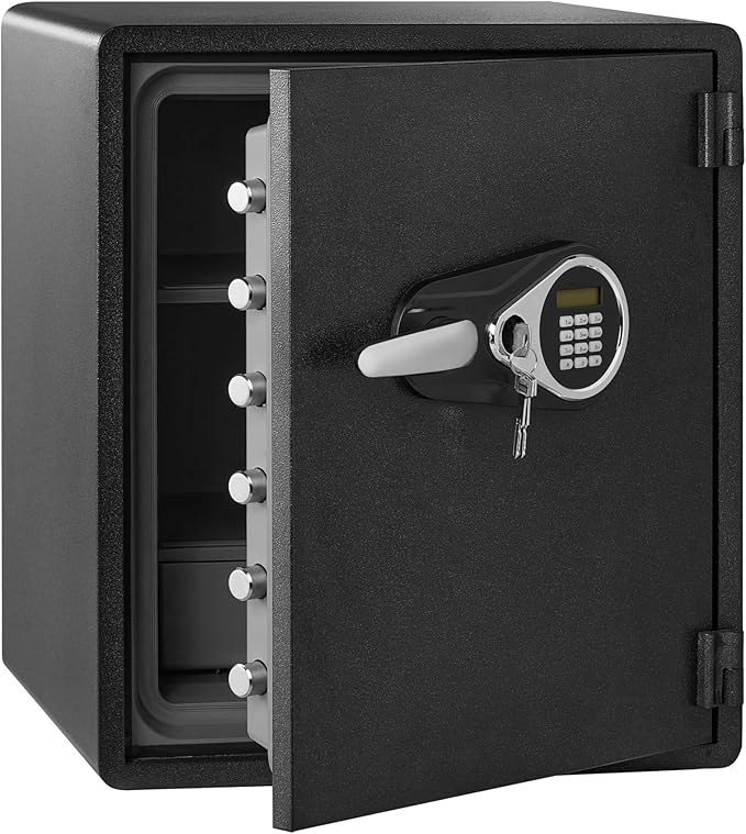 Amazon Basics Fireproof and Waterproof Safe Box with Digital Keypad Electronic Lock, Fire Resistant, Interior Lighting, Removable Shelf, for Home Use, 2.13 Cubic Feet, 24"H x 20.87"W x 19"D, Black by AmazonBasics