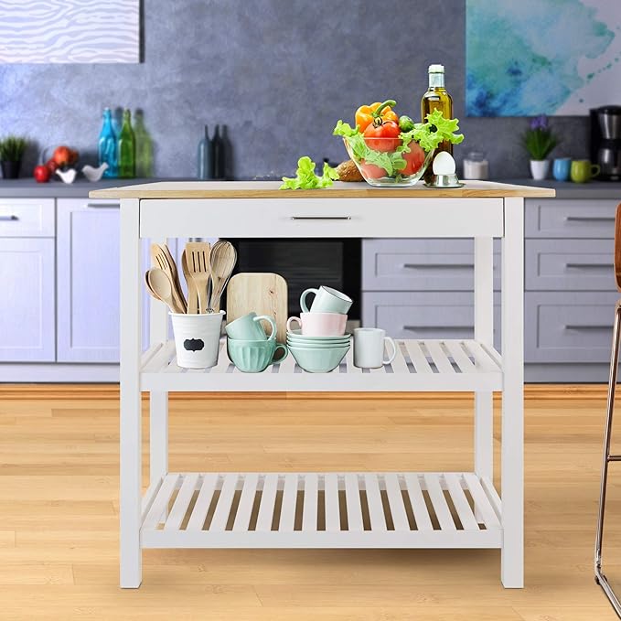 Casual Home Kitchen Island with Solid American Hardwood Top, Natural/White, 40" W (373-91) - Image 3