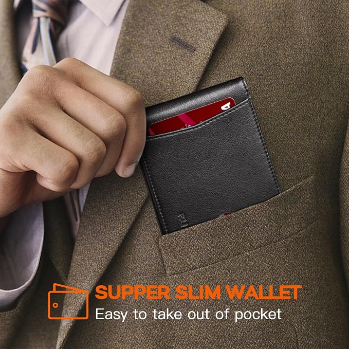 RUNBOX Slim Wallet for Men Genuine Leather RFID Blocking Bifold Minimalist Front Pocket Mens Wallet with Money Clip Thin Gift Box - Image 6