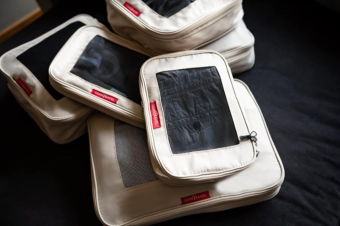 LeanTravel Premium Compression Packing Cubes for Travel - Luggage Organizers with Double Zipper - Sturdy Bags for Suitcase (3-Pack, Sand) - Image 9
