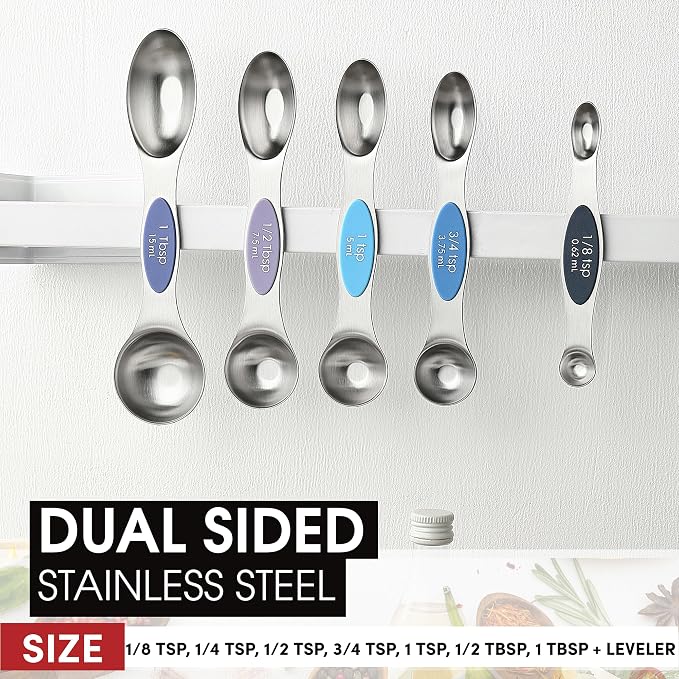 Spring Chef Stainless Steel 8 Magnetic Measuring Spoons Set, Winter Frost | Dual Sided Metal Teaspoon & Tablespoon Measuring Spoons with Leveler for Dry & Liquid Ingredients, Fits in Kitchen Spice Jars - Image 3