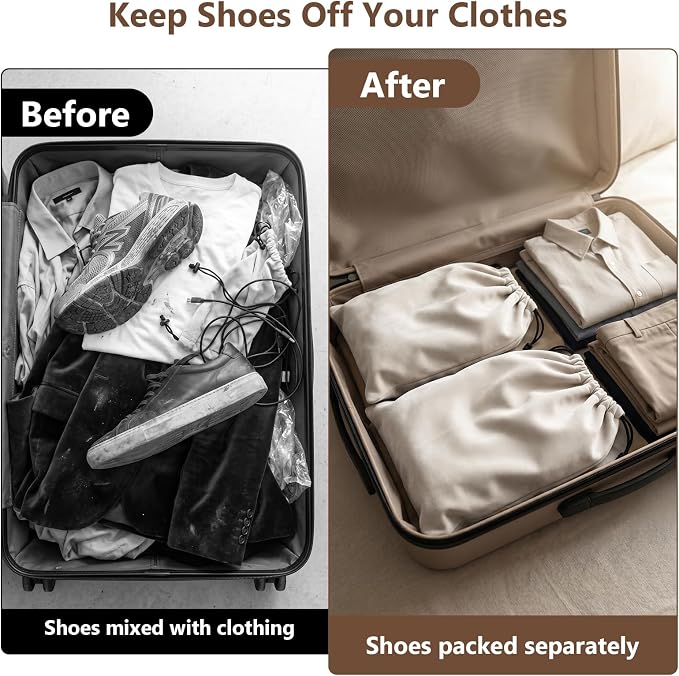 6 PCS Flannel Cloth Shoe Bags for Travel & Packing for Women & Men | 17.7 x 13.8 in | Fits One Pair up to Men's US Size 13 | Drawstring | Dust Resistant | Washable & Reusable | Closet Storage - Image 2