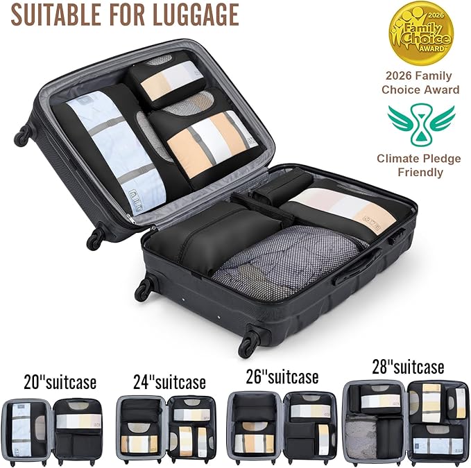 Veken 10 Set/8 Set Packing Cubes for Travel Essentials,Anti-Wrinkle Buckled Suitcase Organizer for Shoe & Toiletry Bag,Carry On Luggage Bag for Airplane & College Dorm Room Accessories,Women Men Gifts - Image 6