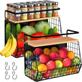 2 Pack Magnetic Spice Storage Rack Organizer for Refrigerator, Magnetic Shelf for Fridge with Wood Lid, Organizer for Kitchen & Laundry, Potato and Onion Storage Bins, Large Container, Strong Magnets by UVIAHOMIHOMEORGANIZER