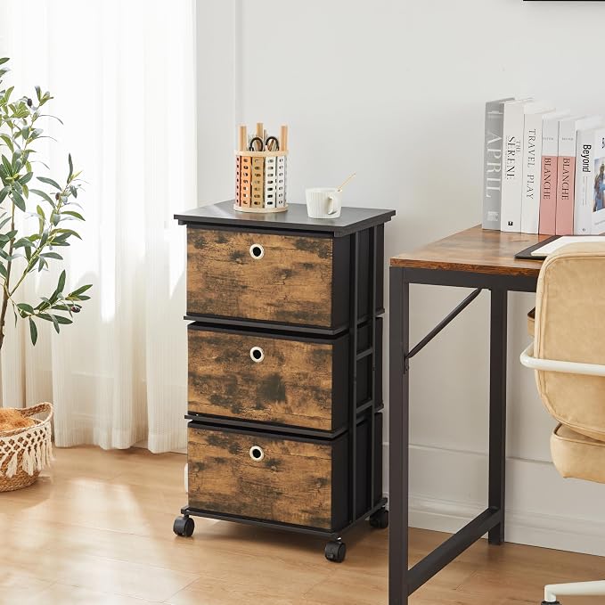 MAX Houser Dresser Storage with 3 Drawers, Fabric Tower Nightstand, Chest of Drawers,Vertical Storage Unit Organizer for Closets,Bedroom,Dorm, Wood Top, Rustic Brown Wood Grain Print - Image 5
