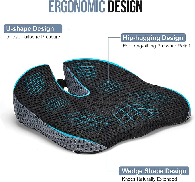 Car Seat Cushion for Driving, Memory Foam Wedge Booster for Adults | Breathable Mesh Cover, Adjustable Straps and Improved Sitting Height - Image 3