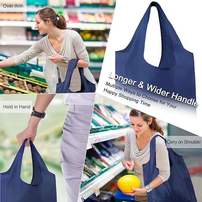 BeeGreen Navy Blue Reusable Grocery Bags Bulk 10 Packs, Kitchen Reusable Shopping Bags 50LBS Large, Machine Washable Durable, Easily Foldable with a Storage Bag - Image 6
