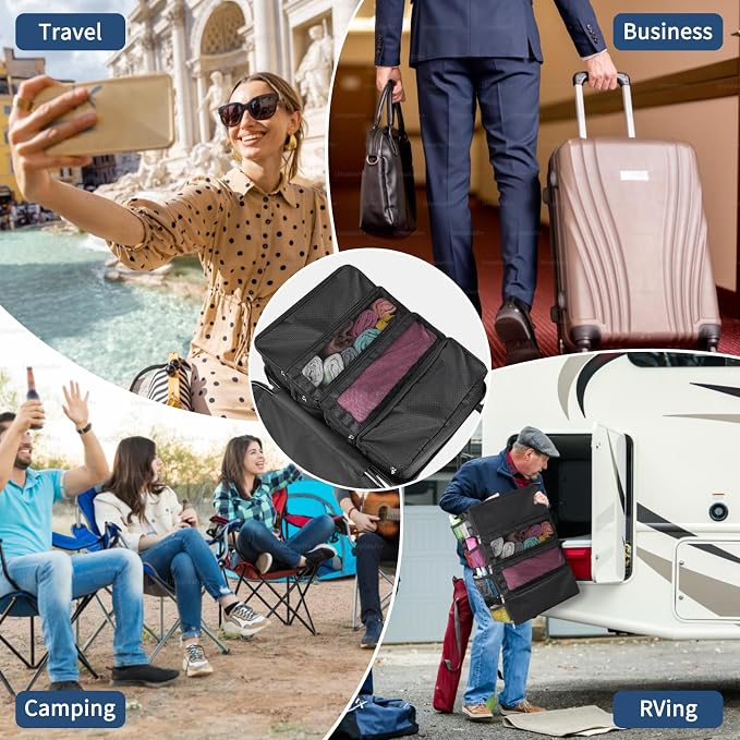 esouler Suitcase Organizer, Travel Luggage Organizer hanging packing cubes for travel，portable hanging travel shelves Collapsible closet organizer for Carry-on (Black, Medium) - Image 7