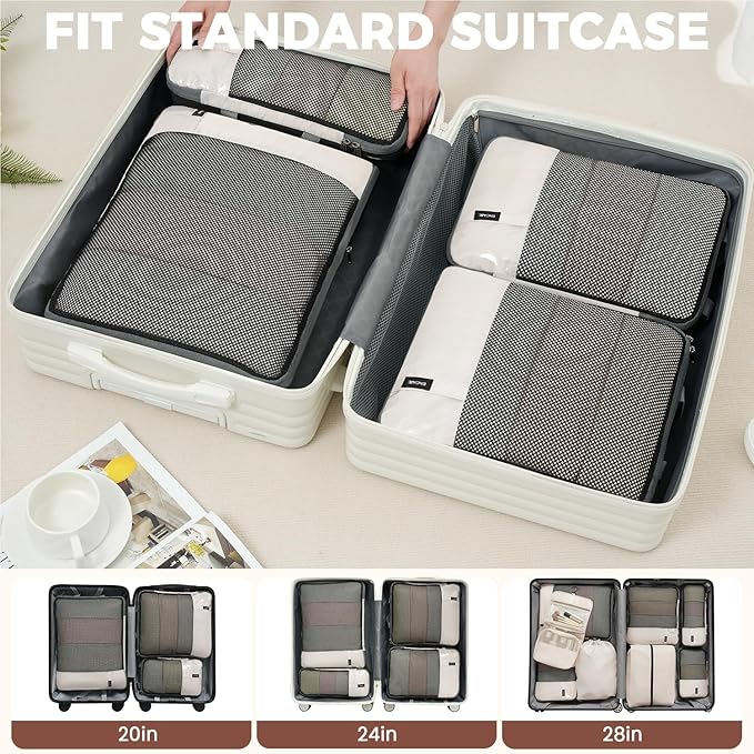 BAGAIL 4 Set/6 Set/8 Set Compression Packing Cubes Travel Accessories Expandable Packing Organizers (Half Mesh, 8-Beige) - Image 8