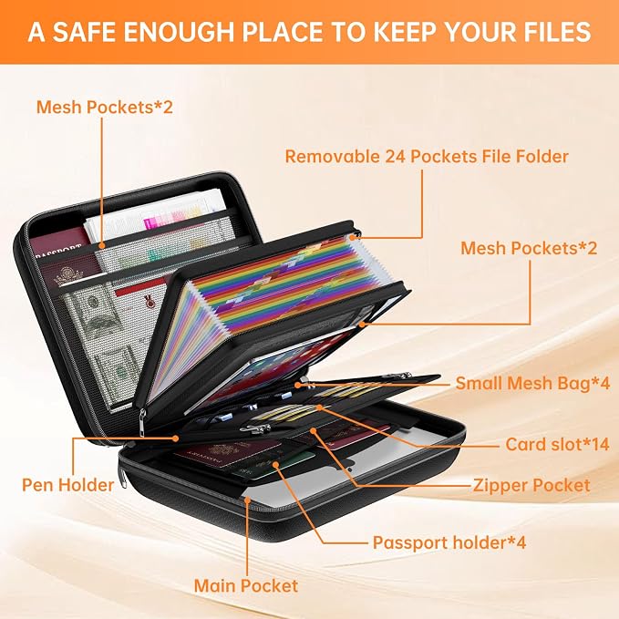 ENGPOW Fireproof Document Box with Lock & 25-Pocket Accordion File Folder | Fire&Water Resistant,Hard Case File Organizer with Handle,Portable Home Office Safe Storage for Important Documents,Laptop - Image 9