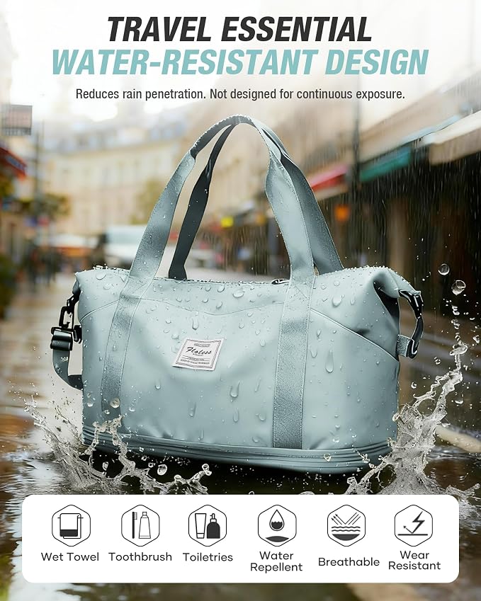 Expandable Travel Duffle Bag for Women Men, Large Gym Bag Travel Tote Bags, Waterproof Carry On Personal Item Bag Airline Approved, Overnight Workout Weekender Bag with Luggage Sleeve, Light Blue | Waterproof Carry On Personal Item Duffel Bag 40L Doubl... - Image 7