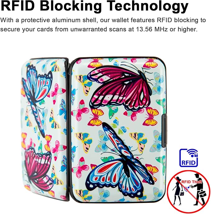 RFID Blocking Small Metal Credit Card Holder Wallet for Women Men Business Aluminum Protector Sleeves Slim Mini Cards Case (A Butterfly) - Image 3