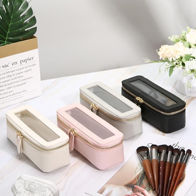 Aveniee Clear Makeup Brush Bag, Slim Brush Holder Cosmetic Case, Small Travel Toiletry Bag for Women, Thin Make up Bags with Dual Zipper, Cute Travel Essentials Srorage Bag,Hotpink - Image 7