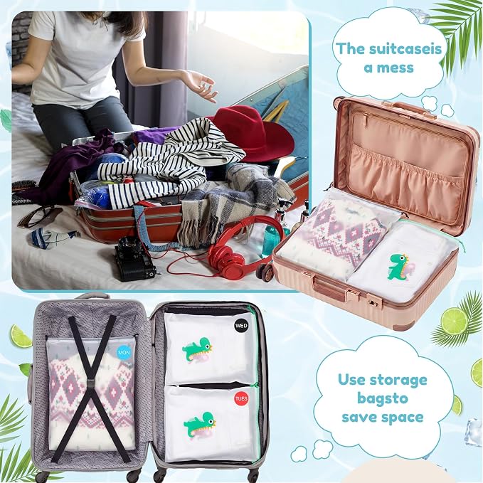 Woanger 16 Pcs Packing Cubes for Travel, Days of The Week Suitcase Organizers with Weekly Stickers, Summer Camp Essentials - Image 4