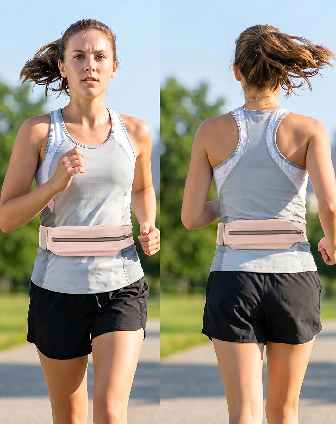 Running Belt for Men&Women– Water Resistant Waist Pack for Phone – No-Bounce Elastic Strap with Extender Up to Plus Size, Fitness Belt for Jogging Gym Cycling(Pink, 2Pockets) - Image 3